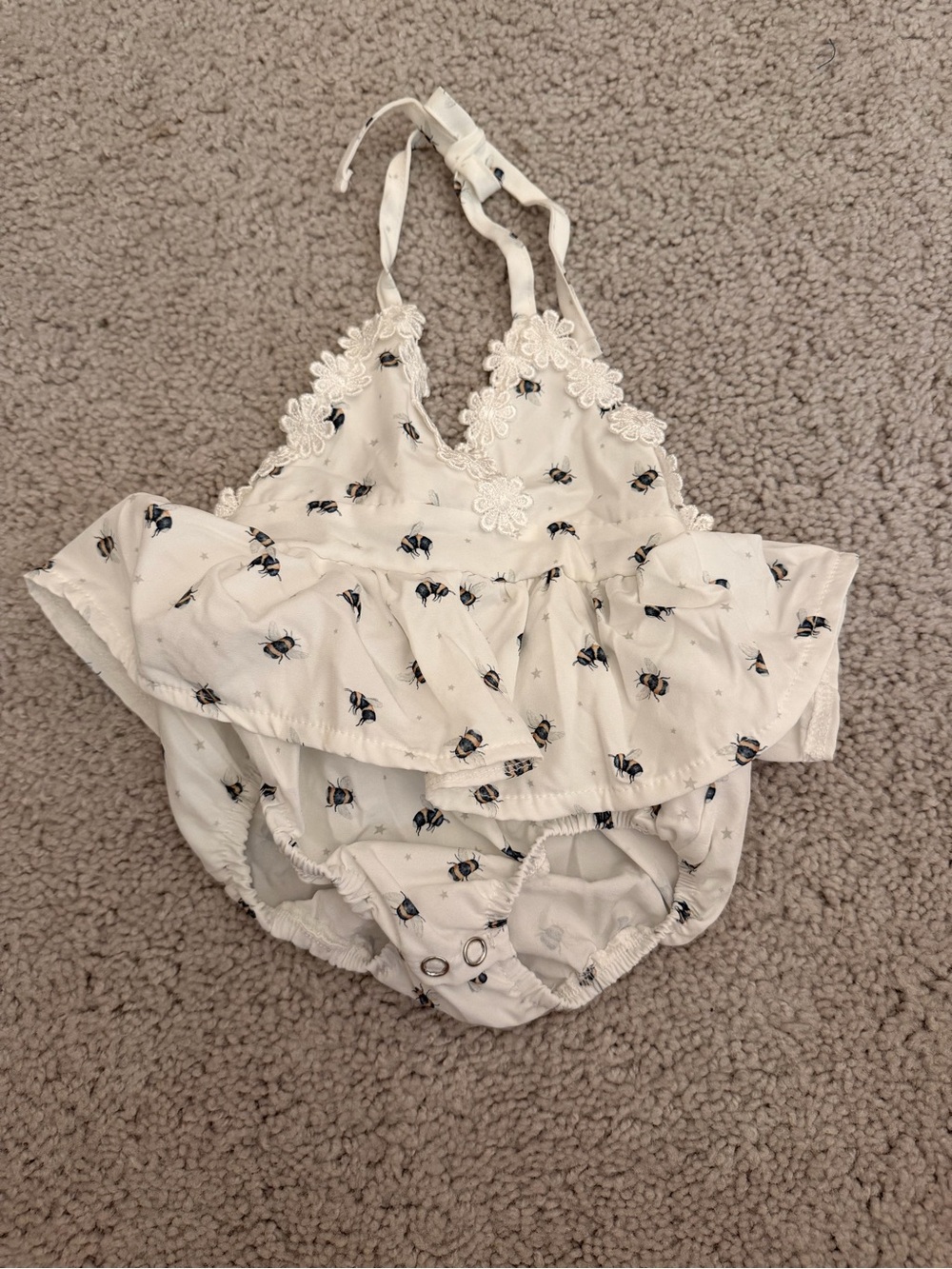 Baby Floral Bee Print Ruffled Bubble- Baileys Blossoms